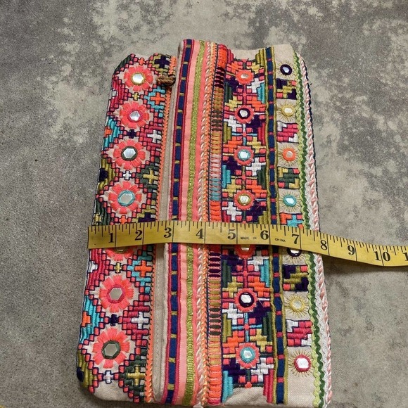 Star Mela Jui Large Neon Embroidered Studded Fold over Clutch Multicolor - Picture 4 of 12